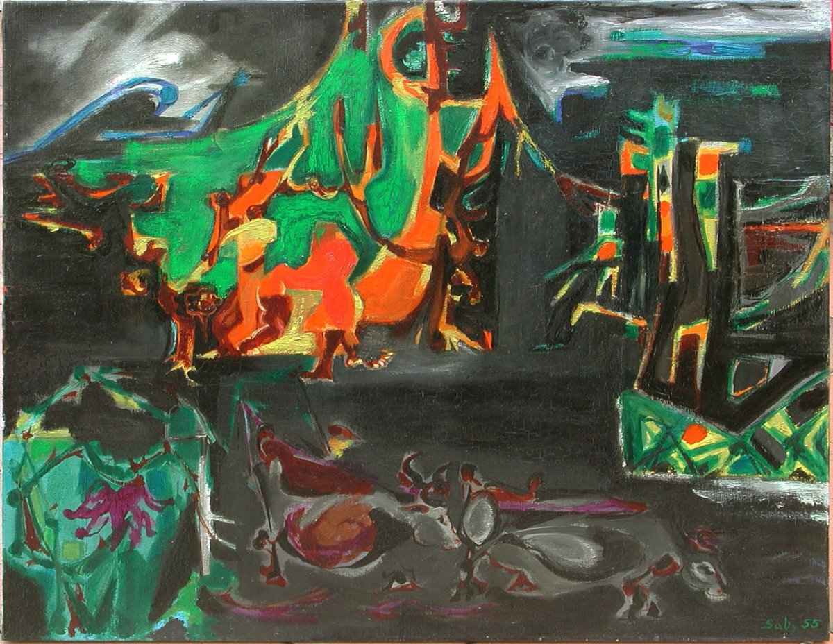 Philippe ARTIAS "Scène paysanne" 1955 huile sur toile 60x73